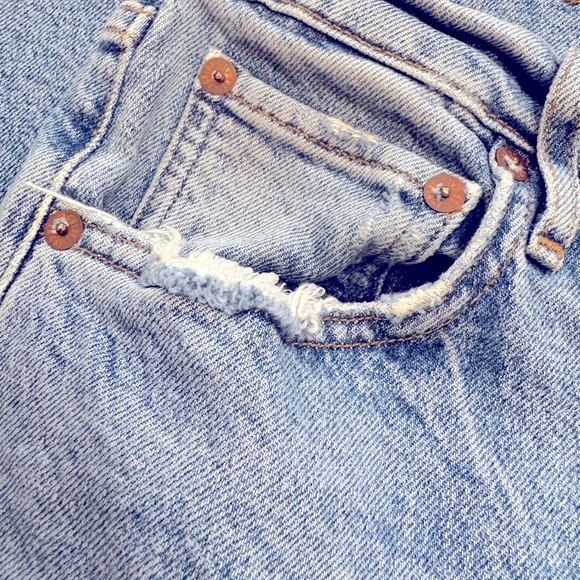 AGOLDE Riley Long High Rise Slim Straight Light Medium Blue Button Fly Size 27 - Picture 10 of 15